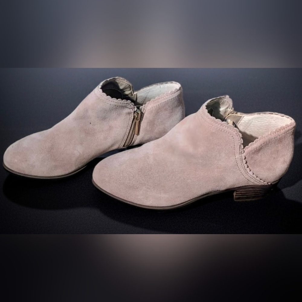 Scalloped Edge Taupe Ankle Boots